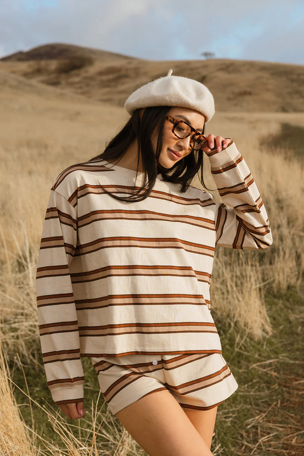 Fancy Button Striped Shorts - Desert Sand Brown - Image 24