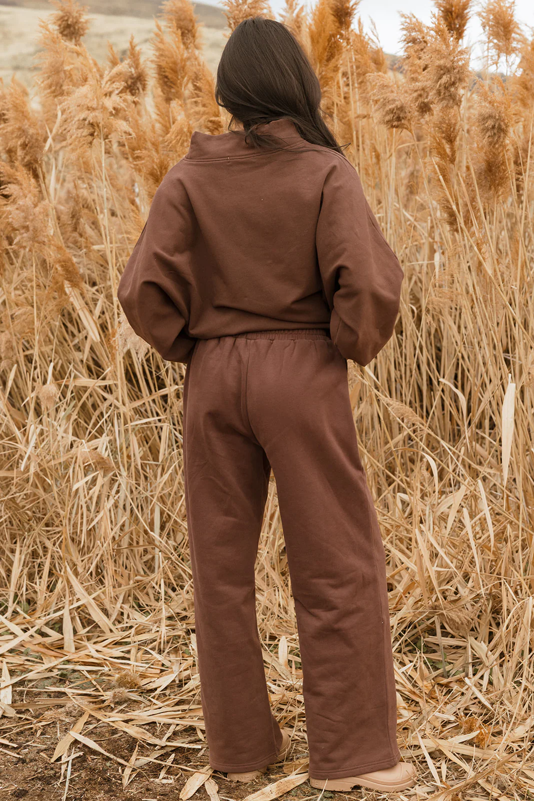 Fancy Fleece Wide Leg Sweatpants - Desert Sand Brown - Image 6