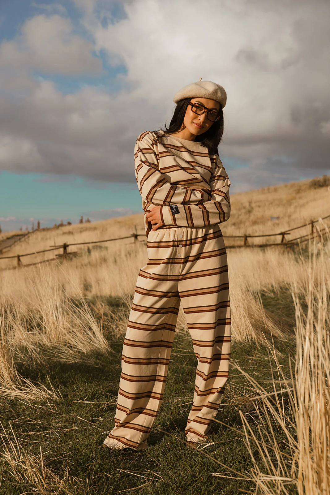 Fancy Striped Button Pants- Desert Sand Brown - Image 15