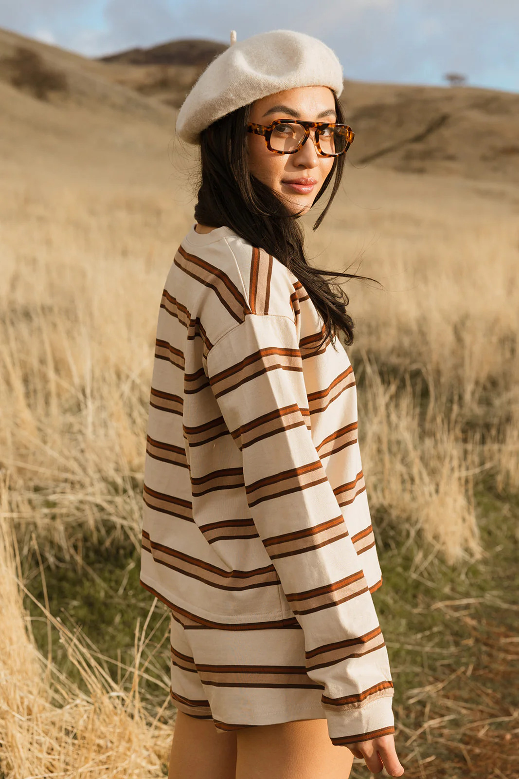 Fancy Striped Long Sleeve Top - Desert Sand Brown - Image 14