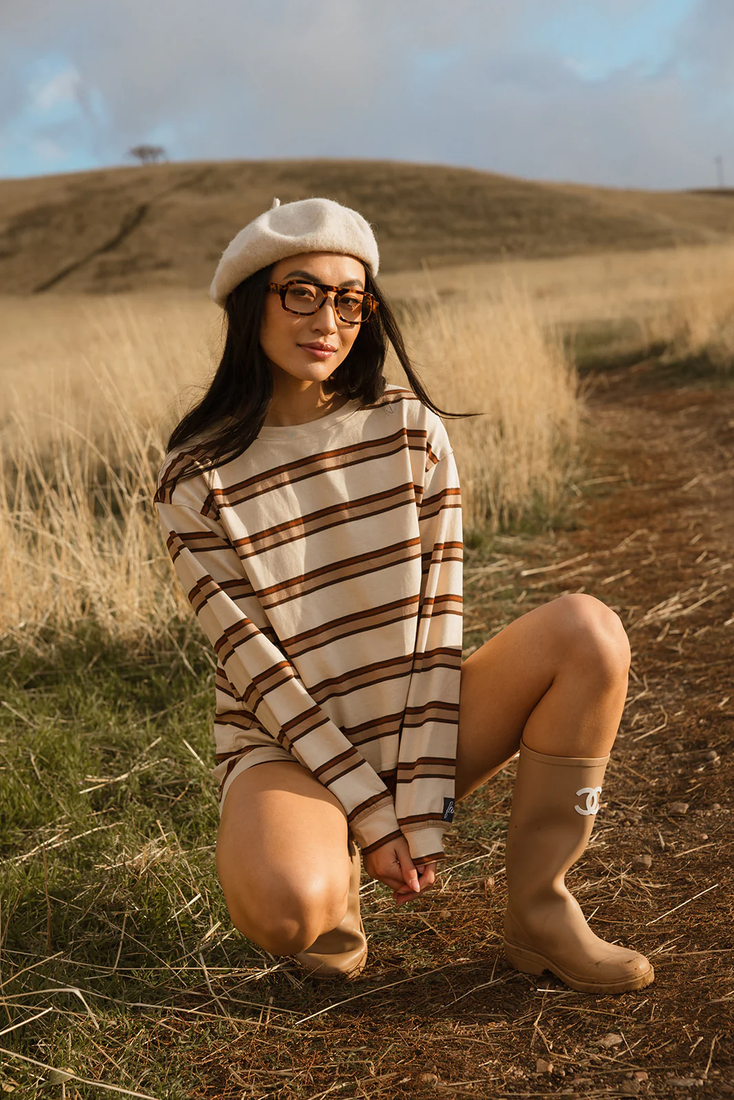 Fancy Striped Long Sleeve Top - Desert Sand Brown - Image 27