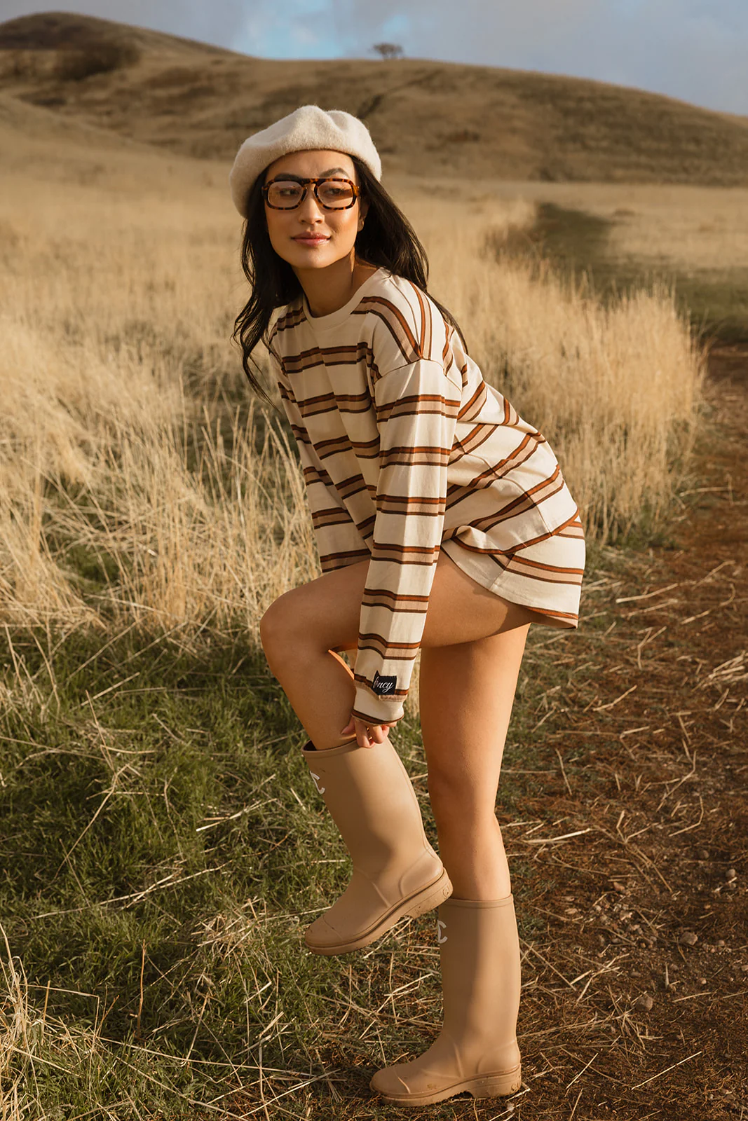 Fancy Striped Long Sleeve Top - Desert Sand Brown - Image 3