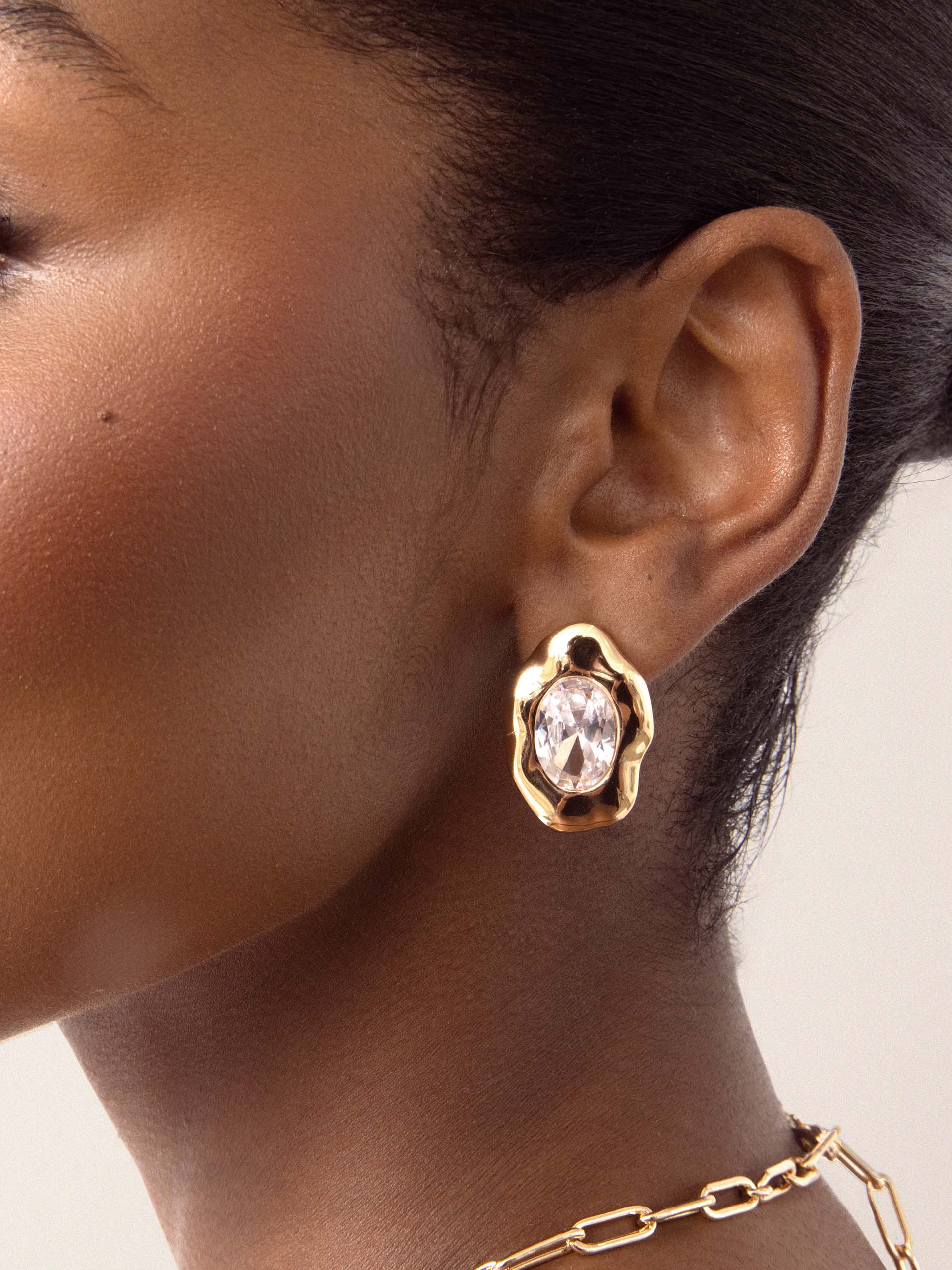 Molten Glow Crystal Studs: Clear Crystal with 18k Gold Plating - Image 3