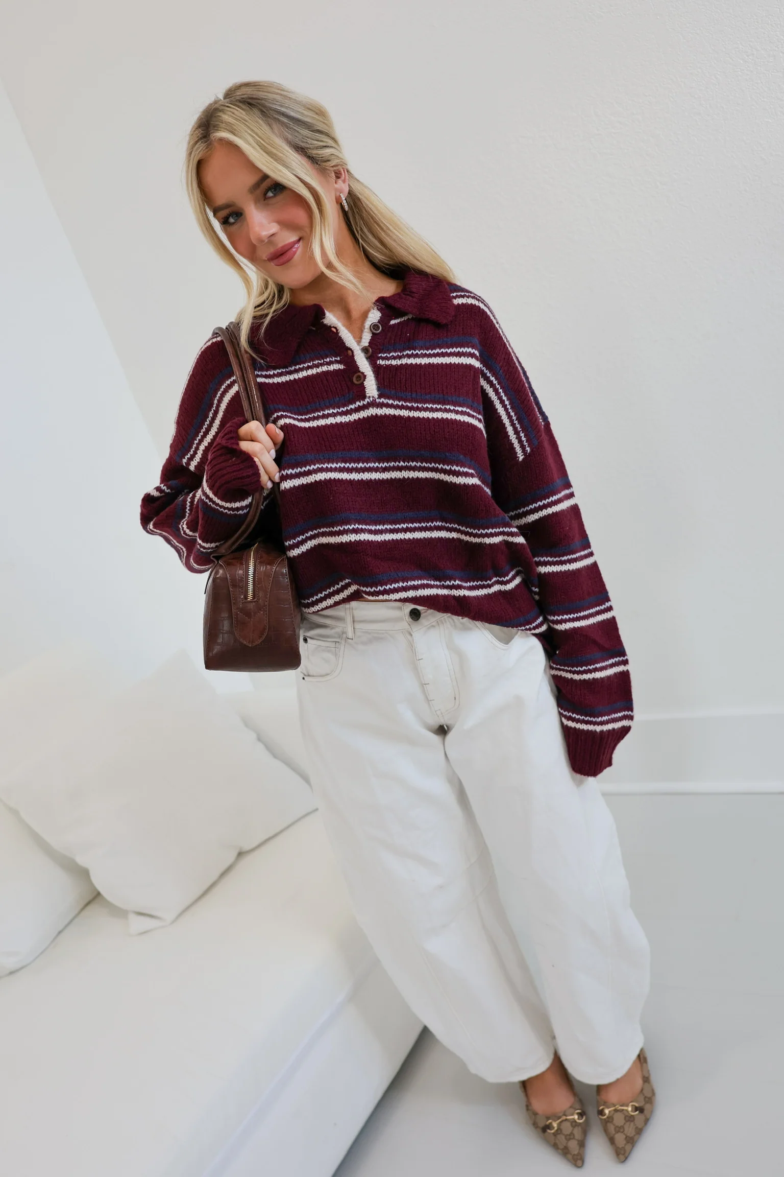 Sara Collared Knit Sweater - Burgundy - Image 7